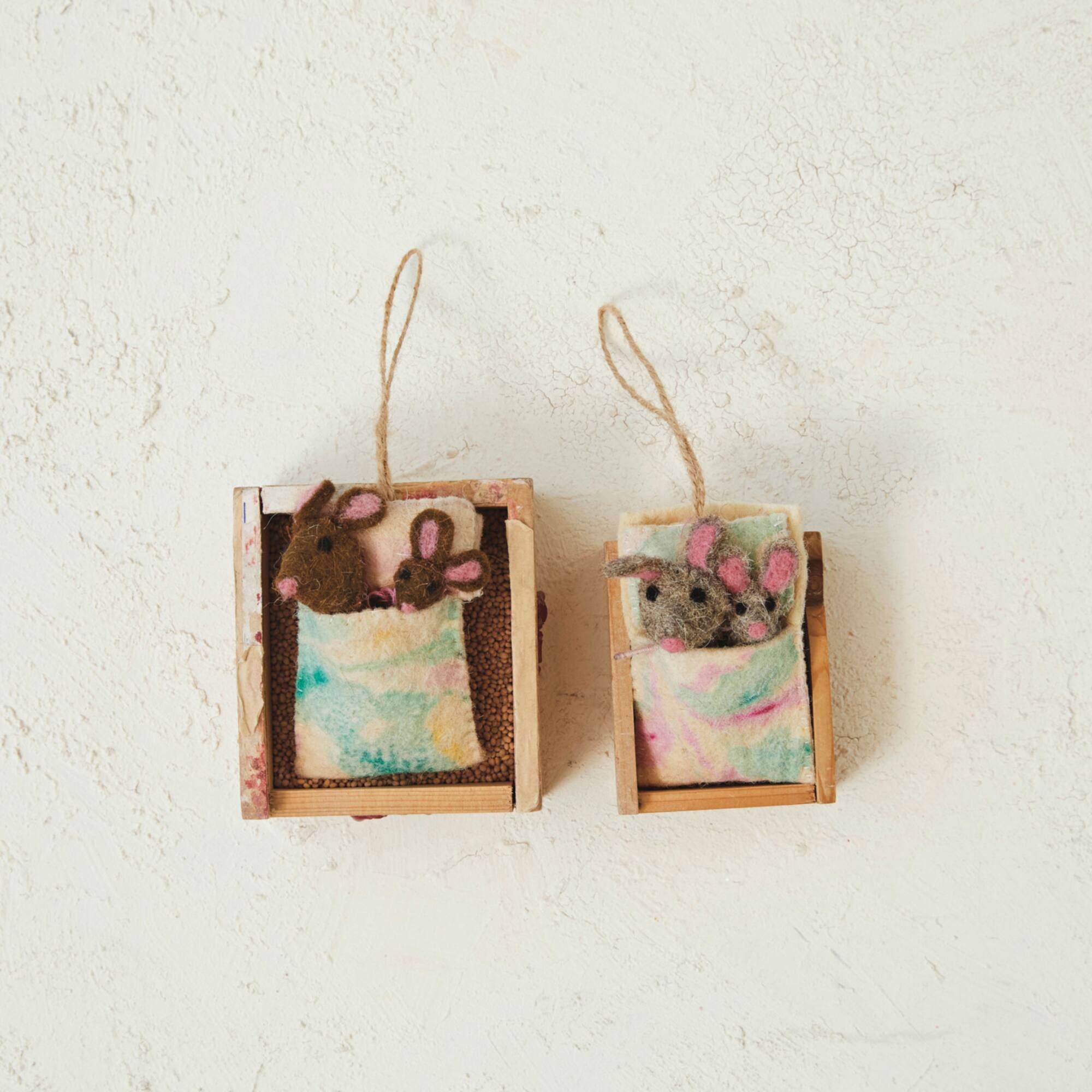 Hello Honey® 2 Pack 3.5" Mice in a Marbled Blanket Ornaments